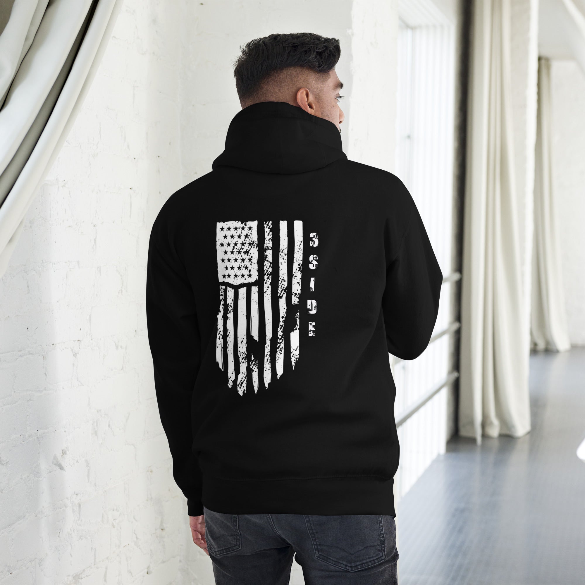 3SIDE SHIELD MAN / TATTERED FLAG HOODIE