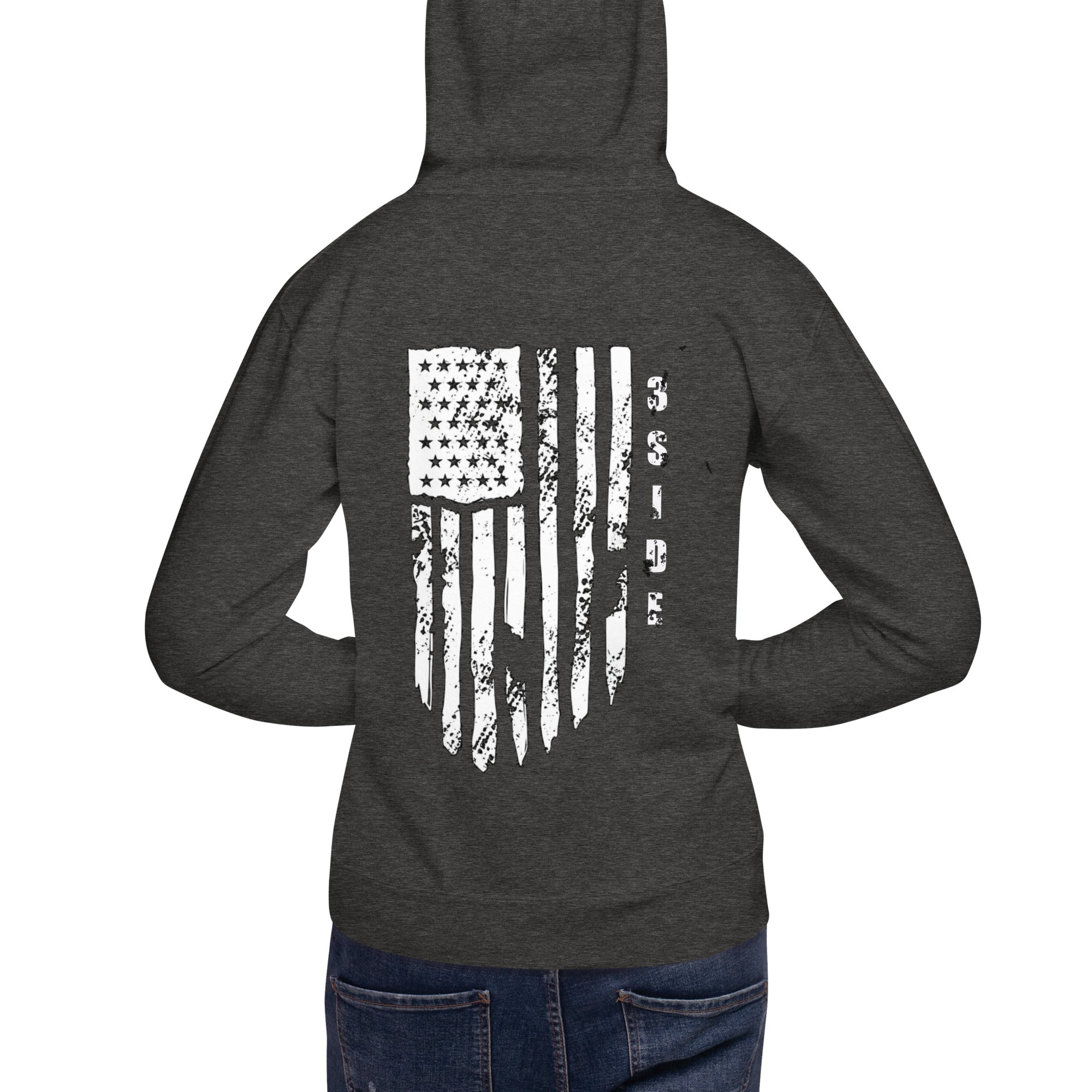 3SIDE SHIELD MAN / TATTERED FLAG HOODIE