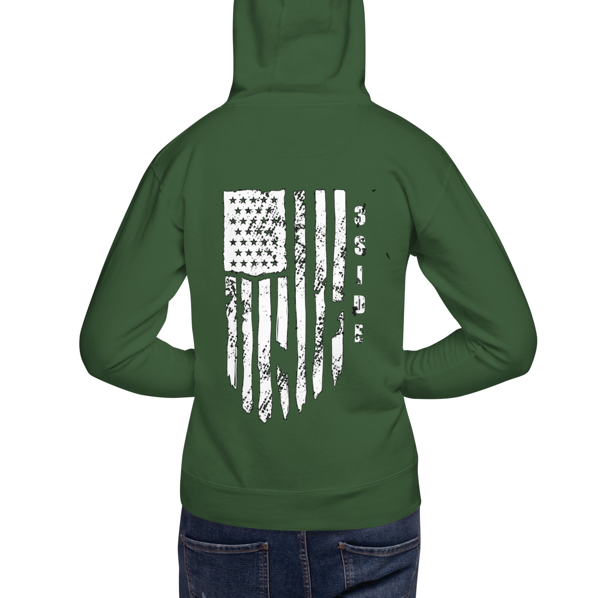 3SIDE SHIELD MAN / TATTERED FLAG HOODIE