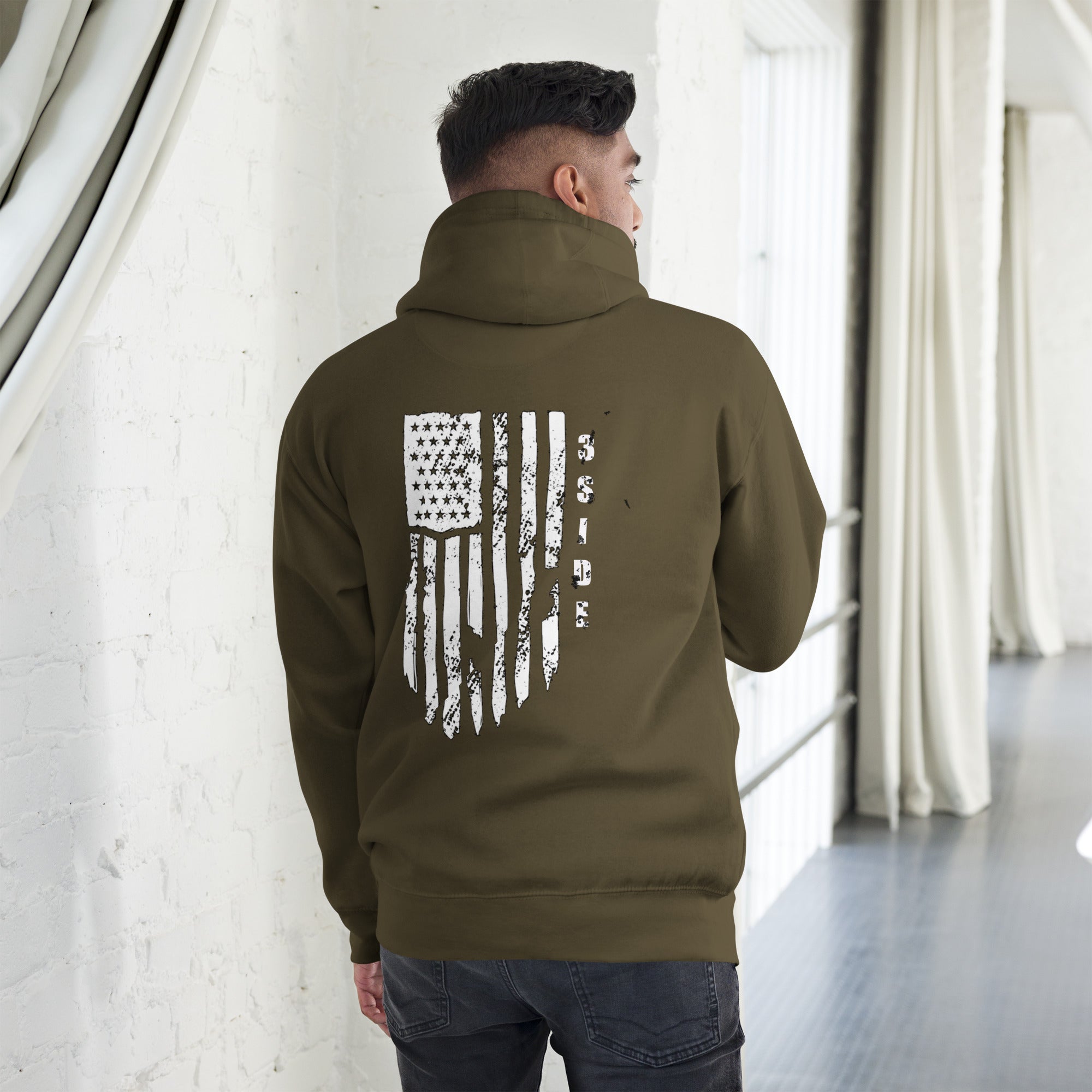 3SIDE SHIELD MAN / TATTERED FLAG HOODIE