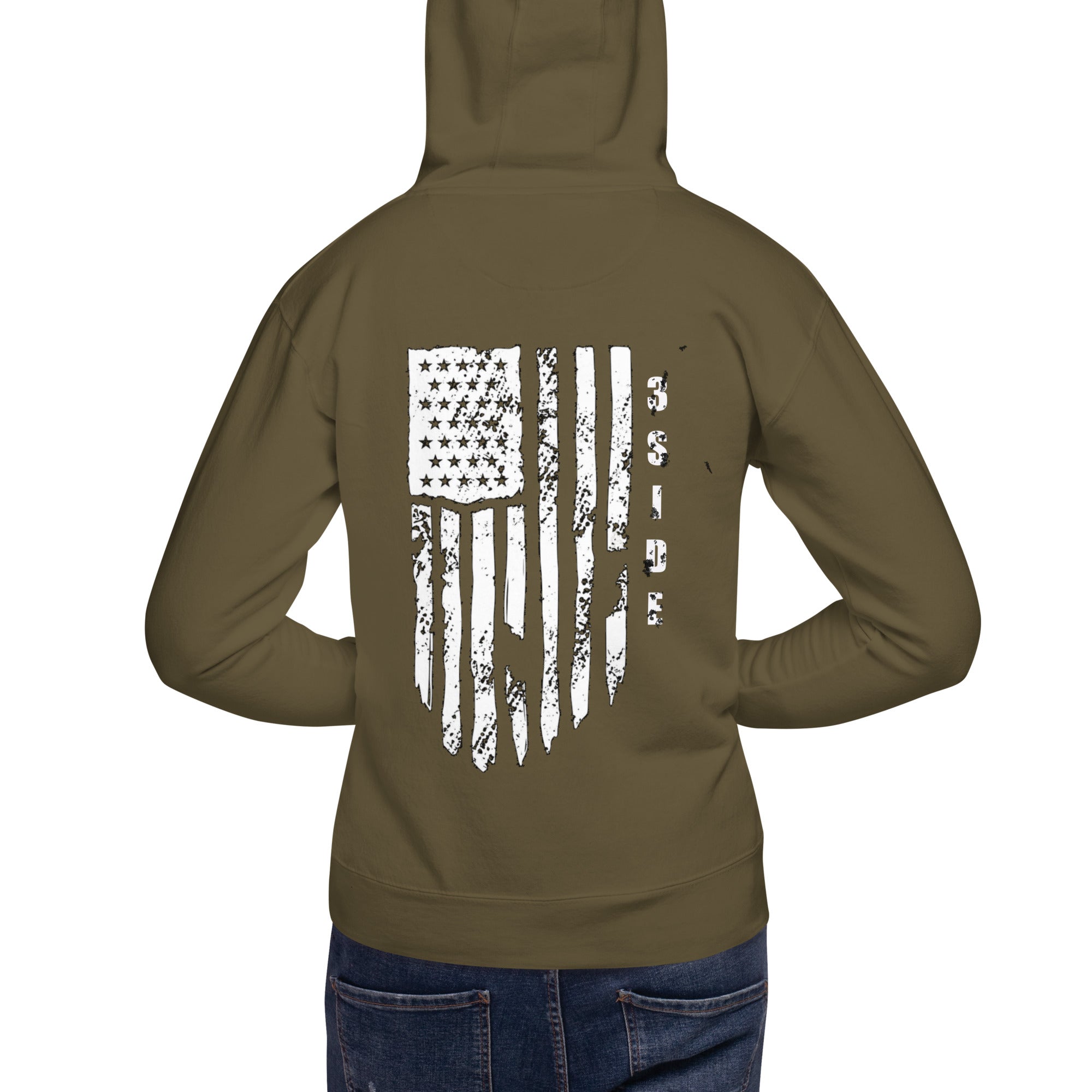 3SIDE SHIELD MAN / TATTERED FLAG HOODIE