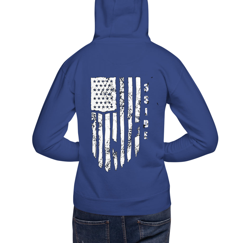 3SIDE SHIELD MAN / TATTERED FLAG HOODIE